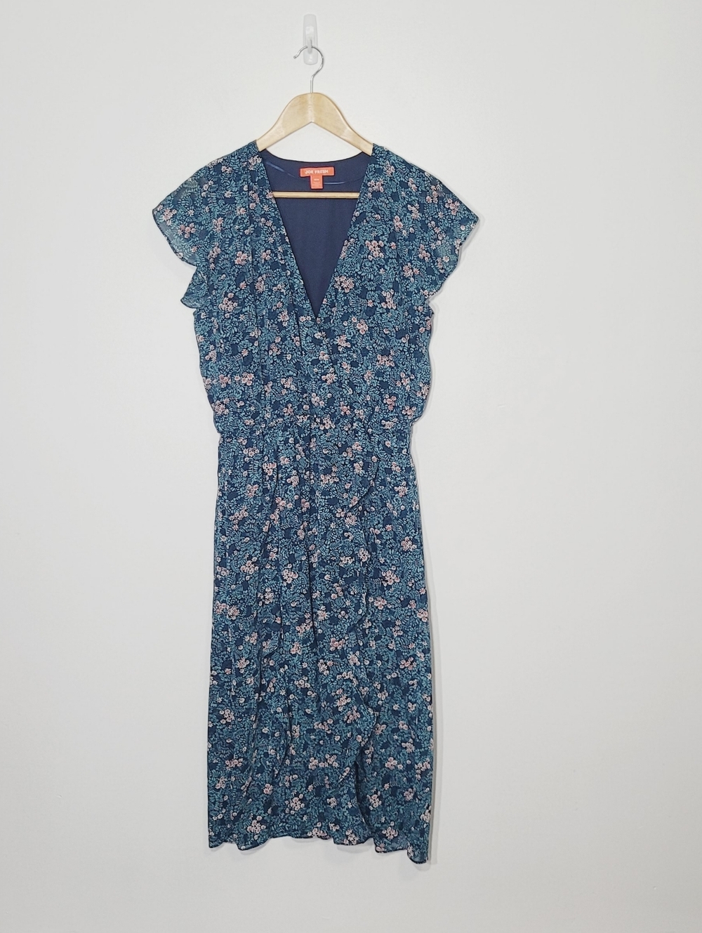 Joe Fresh Teal Coral Floral Pattern Faux Wrap Flowy Casual Dress Size Medium